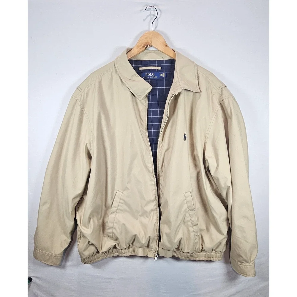 Polo Ralph Lauren Bi-Swing Jacket Men's 2XB Tan Full Zip Plaid Lined Preppy Golf - Picture 1 of 7